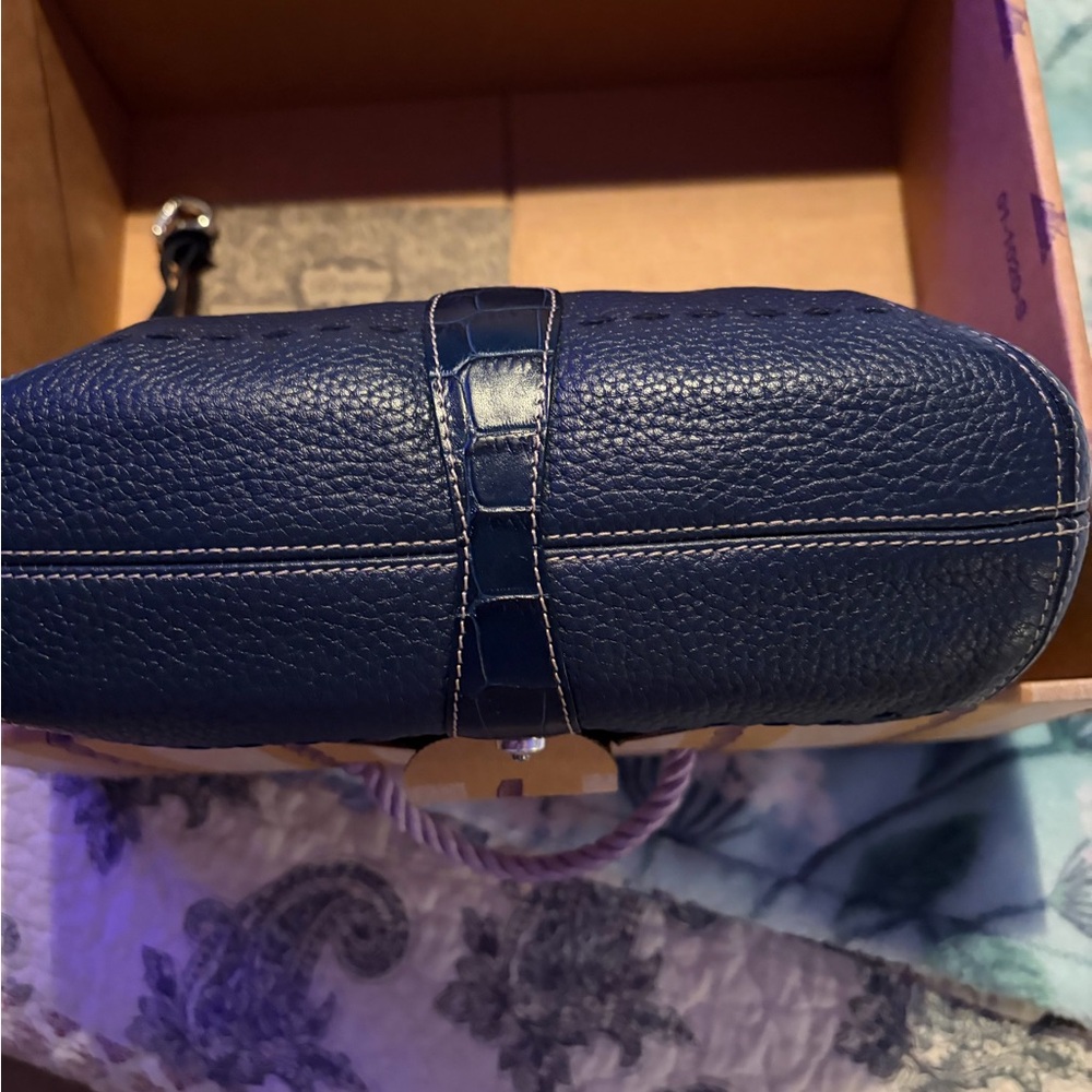 Brighton Navy Blue Pebbled Leather Shoulder Bag - Picture 3 of 11